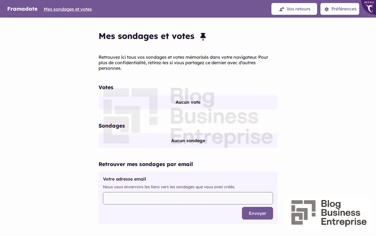 Capture : Mes sondages et votes – Framadate
