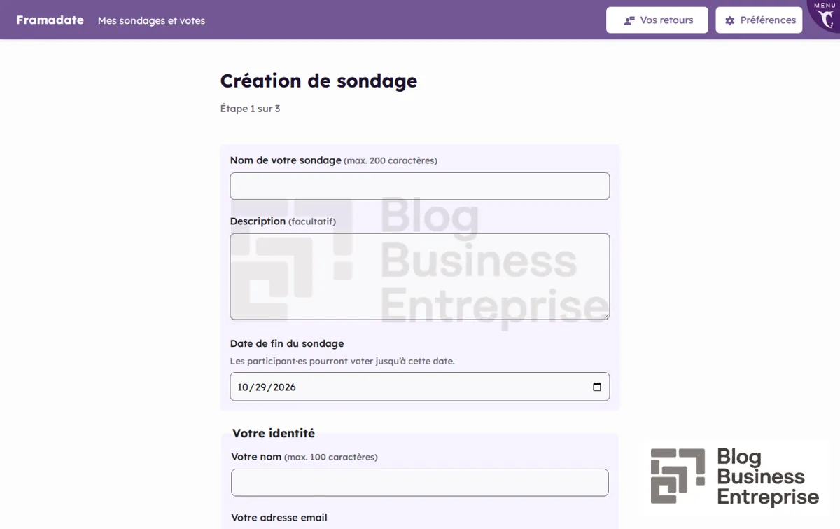 Capture : Création de sondage – Framadate